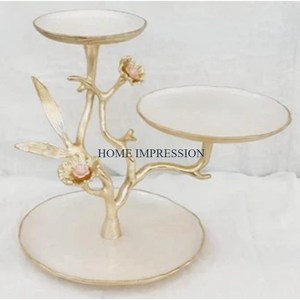 Nouvelle arrivée lattes motif surface texture métal Table Top gâteau Stand 3 niveaux décoration de la maison luxe fantaisie nouveau Look gâteau Stand - Product Image 3