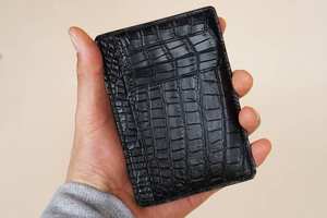 Tarjetero minimalista Delgado personalizado de alta calidad, billetera de cuero genuino para hombre, función de tarjeta de crédito, venta al por mayor, Color negro - Product Image 5