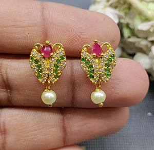 Sku AE 076 SG C1 Boucles d'oreilles à la mode Cz Ad Golden Tops & Stud - Product Image 2