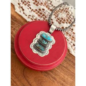 Navajo-Made Sterling Silver Cluster Pendant with Mixed Turquoise Bezel Setting Inlay Technology - Product Image 2