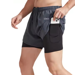 Short de basket-ball fitness deux tiers de longueur pour hommes séchage rapide style décontracté fermeture à la taille élastique motif solide doublure double couche - Product Image 4