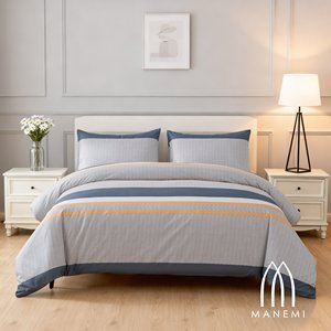 Ensemble de housse de couette rayée moderne Manemi, 100% polyester tissé, 3 pièces, pour usage domestique - Product Image 4