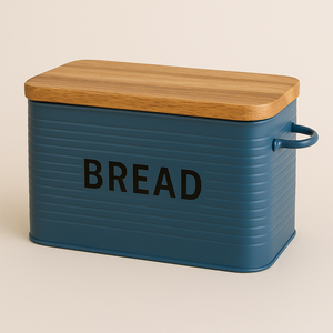 Caja de pan verde mate con texto de PAN negro Contenedor de cocina moderno Tapa de madera de mango natural Contenedor de almacenamiento de metal con asa lateral - Product Image 5