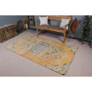 4.1x7.2 ft Turkish Rug, Rug, <b>Yellow</b> Oriental Rug <b>Wool</b> - Product Image 1
