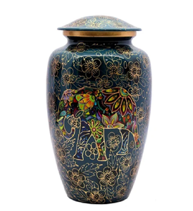 Urna de cremación de elefante de colores, con intrincado patrón floral. Disponible a precio mayorista. - Product Image 1