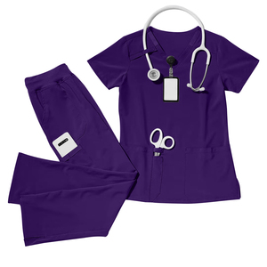 Conjunto de uniforme médico profesional con camiseta de manga corta y pantalones de pierna recta diseñado para la comodidad del trabajo en el sector sanitario y la circulación del aire. - Product Image 3
