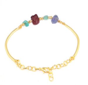 Bracelet en chaîne réglable plaqué or 22 carats avec pierres précieuses naturelles de style classique pour filles et femmes, vente en gros, lot pour fête - Product Image 3