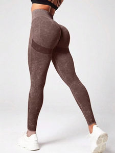 Aoyema Leggings de fitness sans couture lavés à l'acide pour femmes taille haute rayé pêche hanche séchage rapide respirant pantalons de yoga jambes longues - Product Image 6