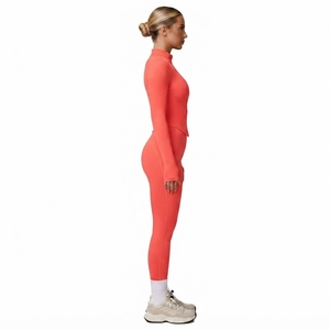 Ensemble de vêtements de sport extensibles pour femmes, haut à manches longues avec fermeture éclair, leggings taille haute, vêtements de sport pour la course à pied et l'entraînement - Product Image 6