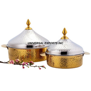 Hotpot de doble pared con acabado dorado, hecha a mano cazuela de excelente calidad, calentador de alimentos de Metal de diseñador superventas - Product Image 6