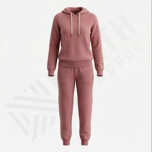 Conjunto de Sudadera con Capucha y Pantalones de Chándal de Punto Acanalado de Cachemira para Mujer, Diseño Nuevo, Ropa Deportiva Informal de Moda para Gimnasio, Color Personalizado - Product Image 1
