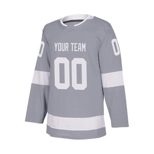Maillot de hockey sur glace personnalisé gris pour hommes, femmes et adultes, taille personnalisée, polyester/coton durable et écologique, nom brodé authentique - Product Image 1