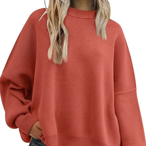 FALL <b>WOMEN</b> CHRISTMAS SWEATER <b>OVERSIZED</b> BATWING TRENDY CREWNECK SIDE SLIT KNIT PULLOVER TOPS LOOSE CASUAL KNITTED TOP - Product Image 1