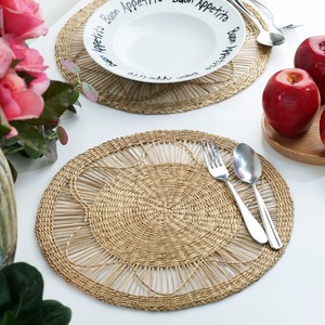Napperon rond en jonc de mer tissé à la main de style Boho pour accessoires de cuisine sous-verres en jonc de mer tapis de plaque de chargeur Vietnam - Product Image 2