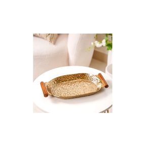 High Quality Handmade Aluminum <b>Serving</b> <b>Trays</b> with Handles Customized <b>Gold</b>-Finished <b>Tray</b> - Product Image 5
