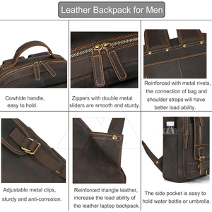 Sac à dos en cuir véritable de qualité supérieure, personnalisé, pour voyage, affaires, ordinateur portable, sac de voyage de luxe pour hommes, sacs à dos en cuir. - Product Image 6