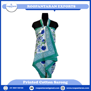 ผ้าโสร่งชายหาดชายหาดสีเขียวดอกไม้บานชุดเดียวพิมพ์ลายบล็อกมือสำหรับคนท้องผ้าคอตตอนขนาดพิเศษ - Product Image 4