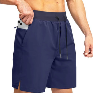 กางเกงวิ่งเอวกลางเอวสูงสำหรับผู้ชายกางเกงขาสั้นผ้าแคนวาสเอวยางยืดแบบถักย้อมสีล้วนมีบริการ OEM ตามสั่ง - Product Image 6