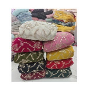 Nouveau tissu en mousseline de soie lourde avec séquence de zari mis à jour pour les robes de femmes, disponible en stock - Product Image 1