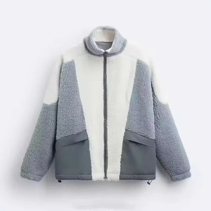 Veste bomber en molleton sherpa chaude d'automne avec logo personnalisé sur le devant, col montant, logo personnalisé, vêtements d'extérieur pour hommes, OEM - Product Image 1