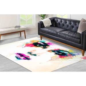 Tapis imprimé avec le visage d'une femme colorée - Tapis moderne avec portrait pour salon, tapis à poils doux - Product Image 4