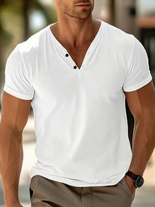 Camisa POLO de tendencia de moda de verano para hombre, Color sólido ligero, informal, con botones sueltos, cuello en V, jersey de manga corta transpirable - Product Image 1