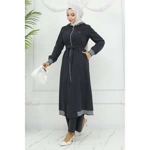 Ensemble décontracté côtelé en jean pour femme 19244 Fume, deux pièces à capuche, pantalon skinny et haut court, 100% coton, taille XL, pour printemps automne - Product Image 3