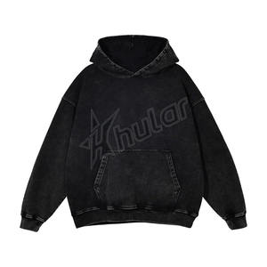 Sudadera con capucha de algodón de peso pesado personalizada para hombre, estampado lavado con ácido, estilo Vintage, técnicas bordadas con cuentas, Invierno teñido largo liso - Product Image 1