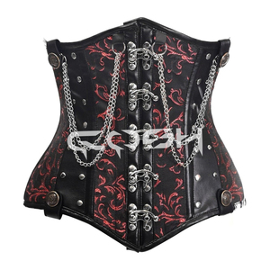 Corset sous-poitrine en brocart noir et violet avec chaînes et baleines en acier, vente en gros - Product Image 5