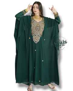 Abaya Kaftan Elegante con Mangas Bordadas Simples para Fiestas, Ropa Islámica Modesta Turca, Chifón Brillante hasta el Suelo - Product Image 2