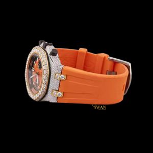 Reloj de marca para hombre Iced Out Lab Grown Hip Hop con la última correa de goma naranja pasa el probador de diamantes recién llegado reloj de moda - Product Image 2