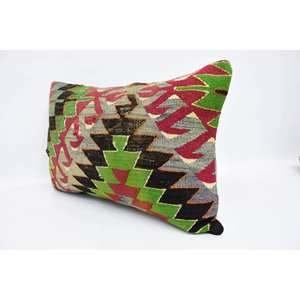 Multicolor Wool Patchwork Kantha 16x24 Inch Woven Decorative <b>Pillow</b> with Vintage Pattern - Product Image 4