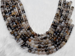 Venta al por mayor de cuentas de ágata de vena de dragón negras de 8 mm, piedras de cristal redondas naturales curativas para la fabricación de joyas. - Product Image 3