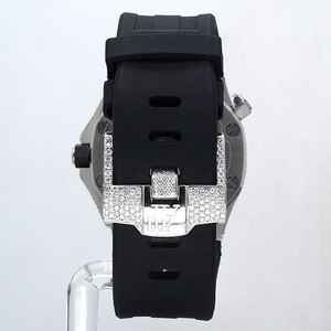 Montre en diamant Moissanite à cadran analogique de haute qualité élégante fenêtre en verre glacé à moitié pleine Premium noir 20mm charme de Style Hip Hop - Product Image 4