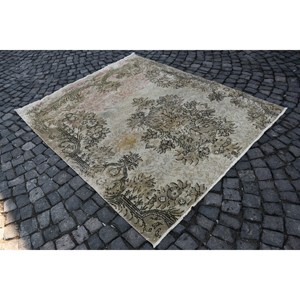 Vintage Turkish <b>Rug</b> Classic Beige 5.7 X 6.8ft Patchwork Design Wool and Polyester for Living Room or <b>Bedroom</b> for Teens - Product Image 2