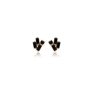 Minimalista negro CZ Baguette diseño Stud pendientes venta al por mayor hecho a mano moda 925 plata esterlina joyería turca - Product Image 5