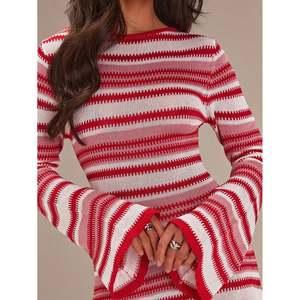 Vestido casual de punto a rayas con cuello barco para mujer - Product Image 5