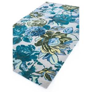 Tapis rectangulaire en laine et viscose tufté à la main Hacienda Blue 9x12, motif floral rayé, pour salon, couloir, 10 mm, nouveau produit - Tra-13524 - Product Image 2