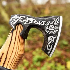 Hand Forged Double-Headed Viking Axe High Carbon Steel Damascus Ash Rose <b>Wood</b> Handle HRC 58-60 Industrial Outdoor <b>Splitting</b> Axe - Product Image 3