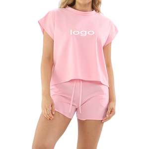 Fashion Summer <b>Women</b> T Shirt <b>Shorts</b> <b>Set</b> Round Neck <b>Short</b> Sleeve <b>Women</b> T Shirt <b>and</b> <b>Short</b> <b>Sets</b> OEM Wholesale Customized - Product Image 1