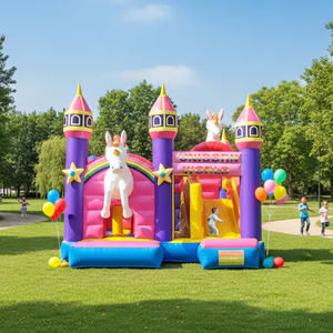 Castillo Inflable con Forma de Caballo Arcoíris, Parque de Atracciones, Brincolín Comercial para Niños, Castillo Inflable Portátil - Product Image 1