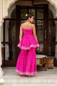 Algodón Casual GULABI GALIYAN PINK BANDHEJ GEORGETTE SHARARA SET GORGETTE DUPATTA Hollow Sharara Set - Product Image 2