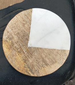 MOP Heart Shaped Marble Coasters With Gold or Silver Natural Wood and Marble Mango coaster Made in India - Product Image 4