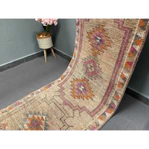 Tapis turc vintage Herki 2,6x11,4 pieds, tapis de couloir marron camouflage en laine - Product Image 2