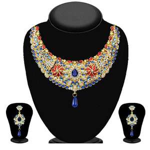 Soha Fashion 24K Gold Plated Multicolour Stone Kundan <b>Bridal</b> <b>Jewelry</b> Necklace <b>Set</b> - Product Image 1