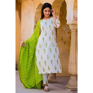 Conjunto de Kurta de Algodón Blanco con Estampado para Oficina y Uso Casual para Mujer - Product Image 2