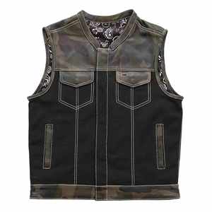 Gilet en cuir réversible de style vintage pour hommes personnalisable motif solide coupe-vent respirant fermeture à glissière pour la saison d'hiver - Product Image 1