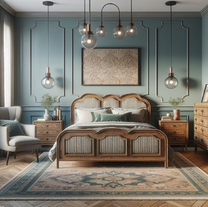 Estructura de cama de madera clásica con cabecero de caña de ratán natural, que ofrece un estilo bohemio y elegante. Disponible a precios mayoristas. - Product Image 5