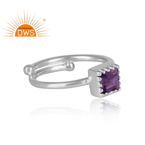 Dernières tendances en argent sterling fin améthyste naturelle pierre précieuse design carré bague empilable fabricant de bijoux personnalisés - Product Image 2