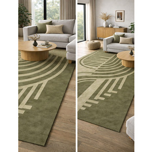 พรมทอมือคุณภาพพรีเมียม สีเขียว ลายเส้นร่วมสมัย ของตกแต่งบ้าน ของขวัญคริสต์มาส เหมาะสำหรับห้องนั่งเล่น ห้องนอน - Product Image 3